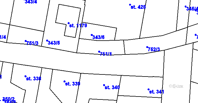 Parcela st. 751/1 v KÚ Smiřice, Katastrální mapa