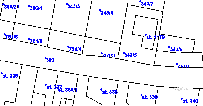 Parcela st. 751/3 v KÚ Smiřice, Katastrální mapa