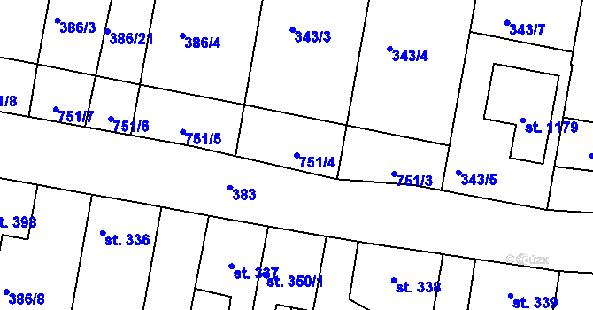 Parcela st. 751/4 v KÚ Smiřice, Katastrální mapa