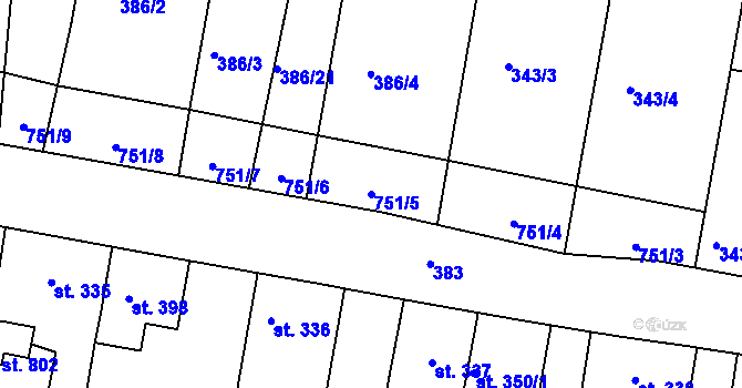 Parcela st. 751/5 v KÚ Smiřice, Katastrální mapa