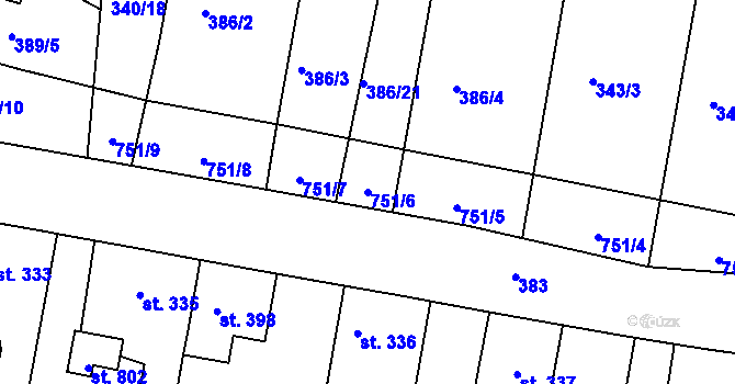 Parcela st. 751/6 v KÚ Smiřice, Katastrální mapa