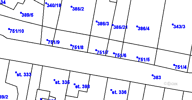 Parcela st. 751/7 v KÚ Smiřice, Katastrální mapa