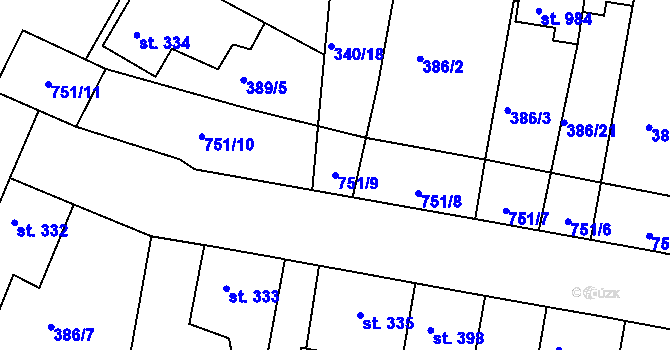 Parcela st. 751/9 v KÚ Smiřice, Katastrální mapa