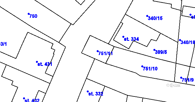 Parcela st. 751/11 v KÚ Smiřice, Katastrální mapa