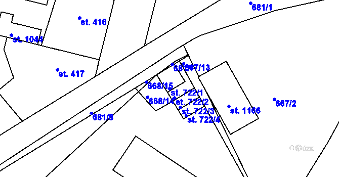 Parcela st. 722/1 v KÚ Smiřice, Katastrální mapa