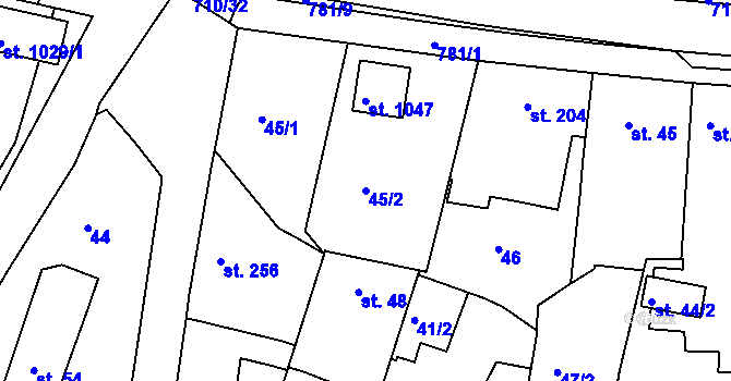 Parcela st. 45/2 v KÚ Smiřice, Katastrální mapa
