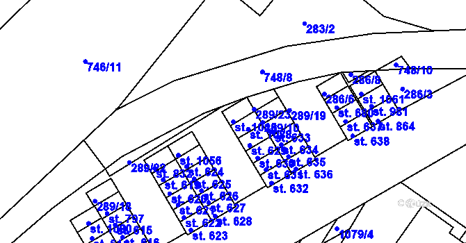 Parcela st. 1045 v KÚ Smiřice, Katastrální mapa