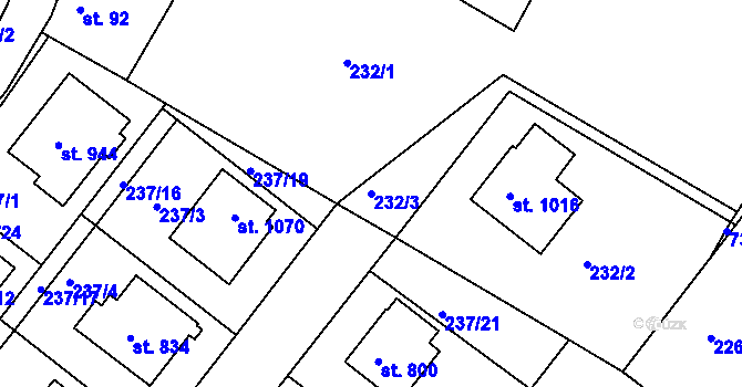 Parcela st. 232/3 v KÚ Smiřice, Katastrální mapa