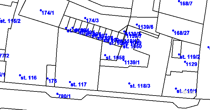 Parcela st. 1058 v KÚ Smiřice, Katastrální mapa