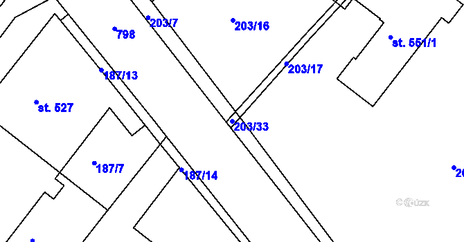 Parcela st. 203/33 v KÚ Smiřice, Katastrální mapa
