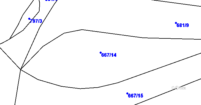 Parcela st. 667/14 v KÚ Smiřice, Katastrální mapa