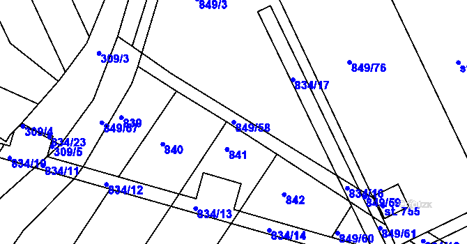 Parcela st. 849/58 v KÚ Smiřice, Katastrální mapa