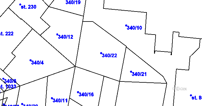Parcela st. 340/22 v KÚ Smiřice, Katastrální mapa