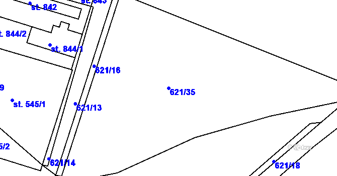 Parcela st. 621/35 v KÚ Smiřice, Katastrální mapa
