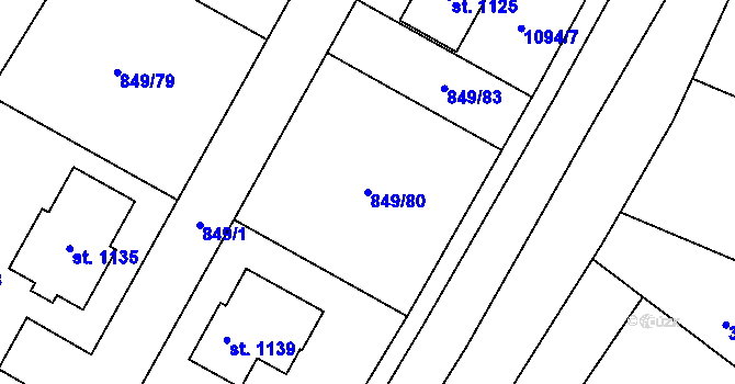 Parcela st. 849/80 v KÚ Smiřice, Katastrální mapa