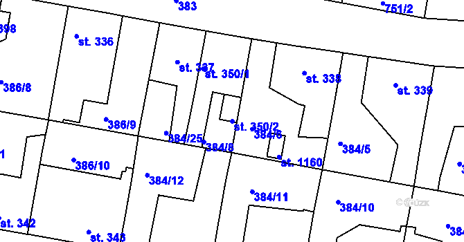 Parcela st. 350/2 v KÚ Smiřice, Katastrální mapa