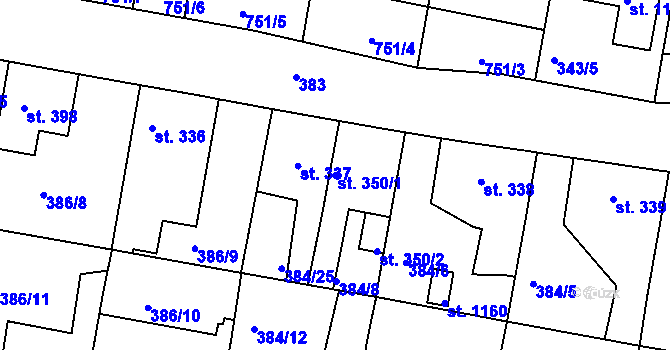 Parcela st. 350/1 v KÚ Smiřice, Katastrální mapa