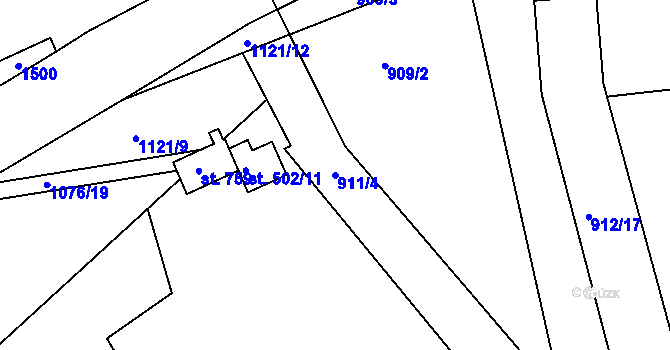 Parcela st. 911/4 v KÚ Smiřice, Katastrální mapa