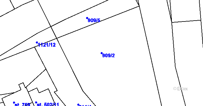 Parcela st. 909/2 v KÚ Smiřice, Katastrální mapa
