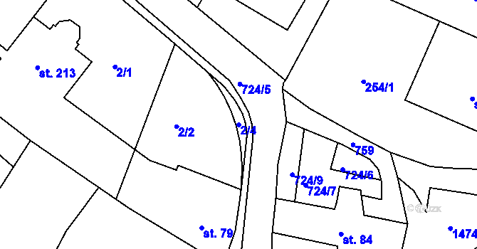 Parcela st. 2/4 v KÚ Smiřice, Katastrální mapa