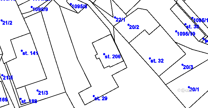 Parcela st. 206 v KÚ Smolina, Katastrální mapa