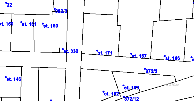 Parcela st. 171 v KÚ Smolnice u Loun, Katastrální mapa