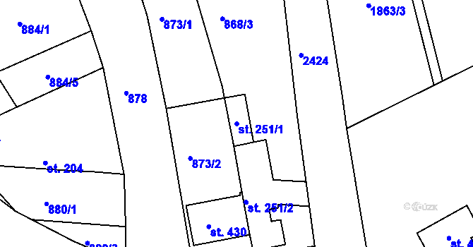 Parcela st. 251/1 v KÚ Smolnice u Loun, Katastrální mapa