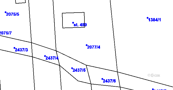 Parcela st. 2077/4 v KÚ Smolnice u Loun, Katastrální mapa