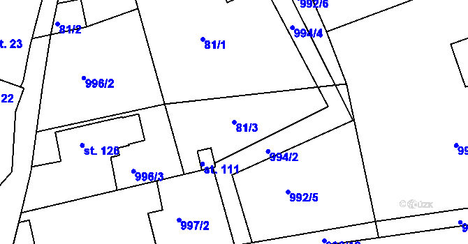 Parcela st. 81/3 v KÚ Smolotely, Katastrální mapa