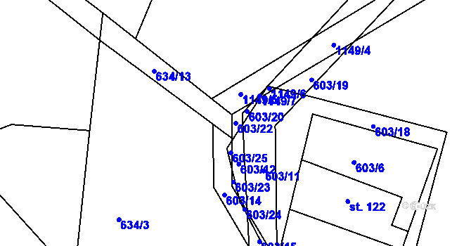 Parcela st. 603/22 v KÚ Smolotely, Katastrální mapa