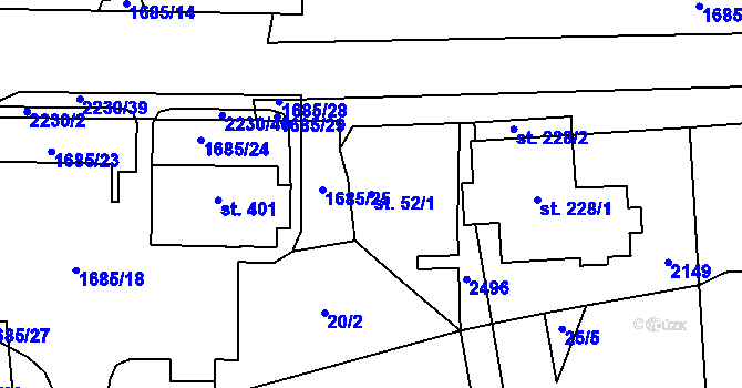 Parcela st. 52/1 v KÚ Železná u Smolova, Katastrální mapa