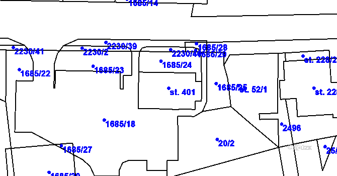 Parcela st. 401 v KÚ Železná u Smolova, Katastrální mapa