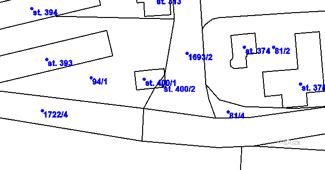 Parcela st. 400/2 v KÚ Železná u Smolova, Katastrální mapa