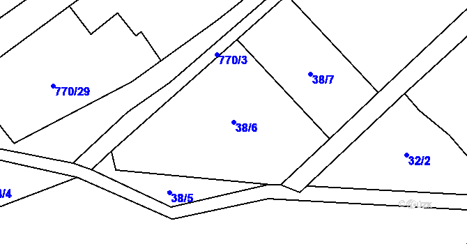 Parcela st. 38/6 v KÚ Pleš, Katastrální mapa