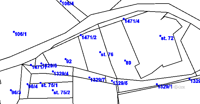Parcela st. 76 v KÚ Smrčná na Moravě, Katastrální mapa