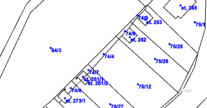 Parcela st. 74/4 v KÚ Smrčná na Moravě, Katastrální mapa