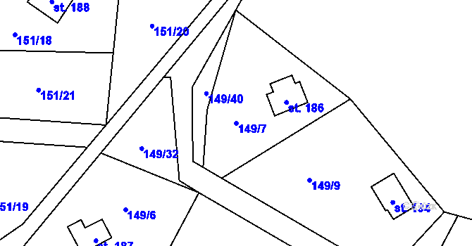 Parcela st. 149/7 v KÚ Smrčná na Moravě, Katastrální mapa