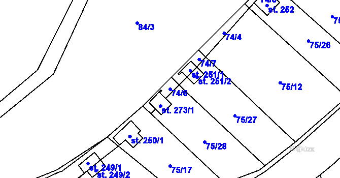 Parcela st. 74/6 v KÚ Smrčná na Moravě, Katastrální mapa