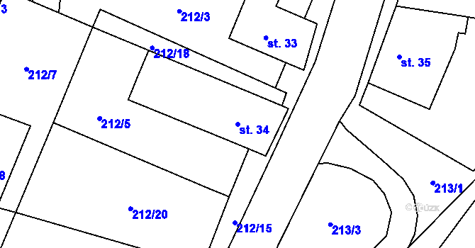 Parcela st. 34 v KÚ Kojatín, Katastrální mapa