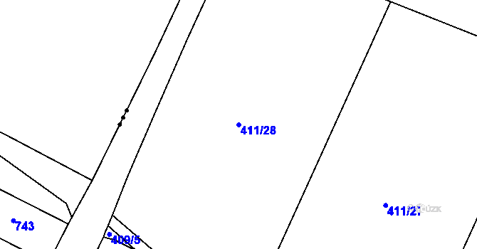 Parcela st. 411/28 v KÚ Kojatín, Katastrální mapa