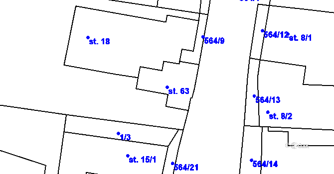 Parcela st. 63 v KÚ Kojatín, Katastrální mapa