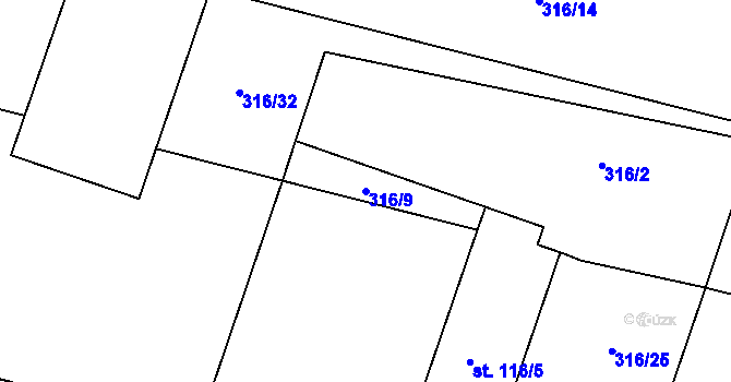 Parcela st. 316/9 v KÚ Smrk na Moravě, Katastrální mapa