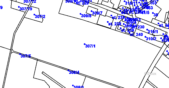 Parcela st. 307/1 v KÚ Smrk na Moravě, Katastrální mapa