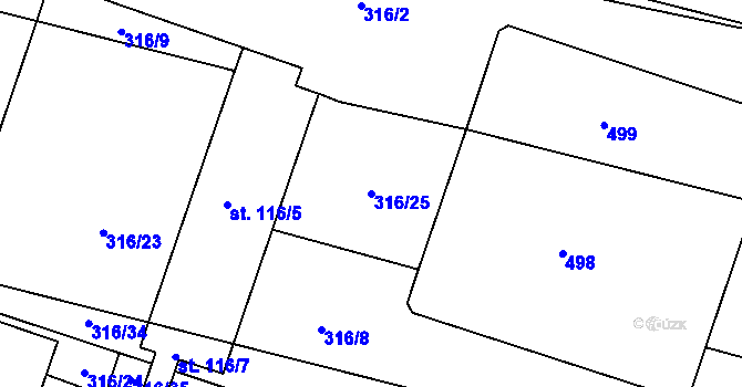 Parcela st. 316/25 v KÚ Smrk na Moravě, Katastrální mapa