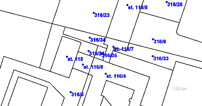 Parcela st. 316/35 v KÚ Smrk na Moravě, Katastrální mapa