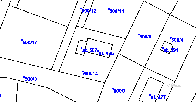 Parcela st. 486 v KÚ Smrkovice, Katastrální mapa