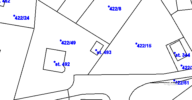 Parcela st. 493 v KÚ Smrkovice, Katastrální mapa