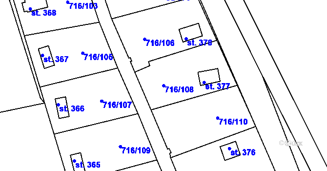Parcela st. 716/108 v KÚ Smrkovice, Katastrální mapa