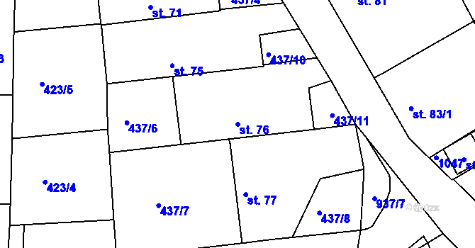 Parcela st. 76 v KÚ Smrkovice, Katastrální mapa