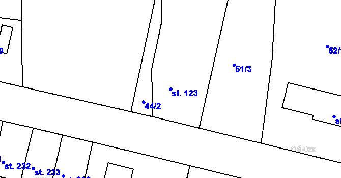 Parcela st. 123 v KÚ Smrkovice, Katastrální mapa